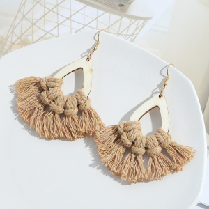 Boucle d'oreille bois macramé