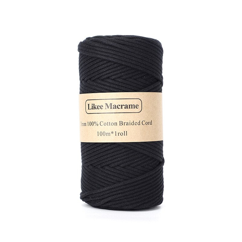 Corda macramè 3mm intrecciata 100m colore nero