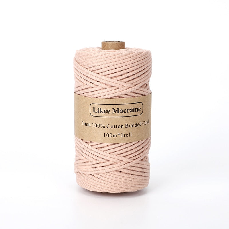 Corda macramè 3mm intrecciata 100m colore rosa pastello
