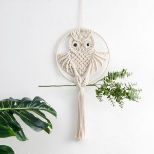 Macramé mural hibou