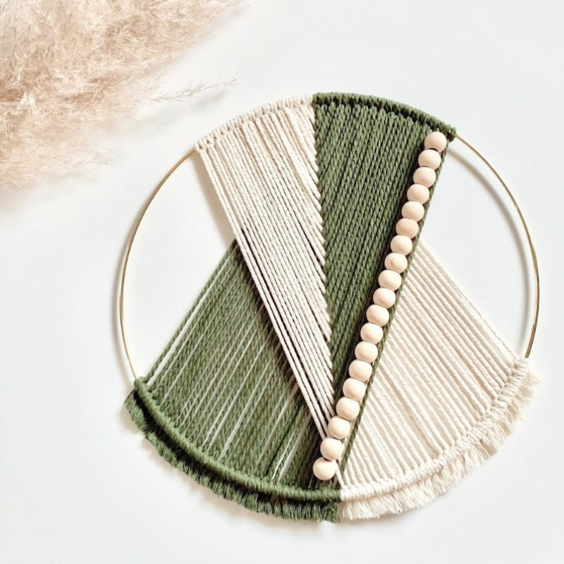 Macramé moderne mural minimaliste en coton et bois